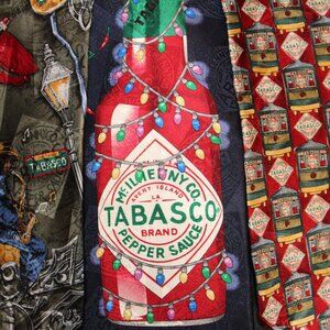 3 Vtg Tabasco themed Novelty Silk Ties Red Green Navy